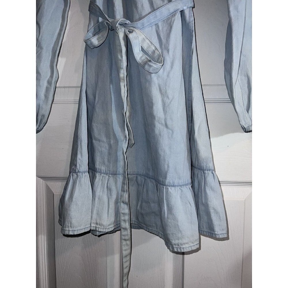 NWT BILLABONG Light Wash Denim Good Feeling Long Sleeve Wrap Dress Sz L - Picture 9 of 14